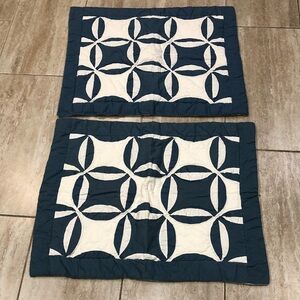 Two Hand QUILTED PILLOW SHAMS Full/Queen Blue and Cream 23” x 29”